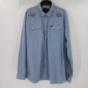 Howler Brothers Shirt Mens 2XL Blue Embroidered floral Western Pearl Snap Cowboy